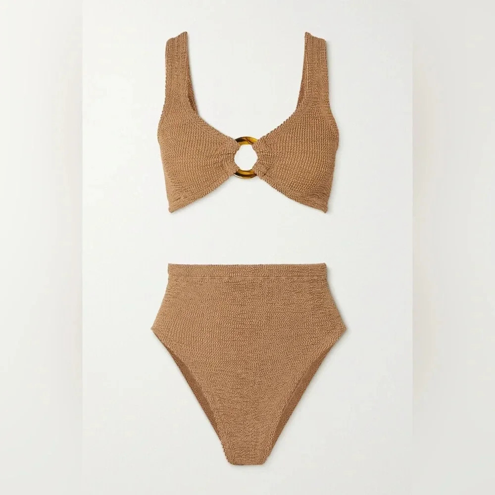 Hunza G Bikini SET Nadine Metallic Cocoa Brown Swimsuit Swimwear Crinkle